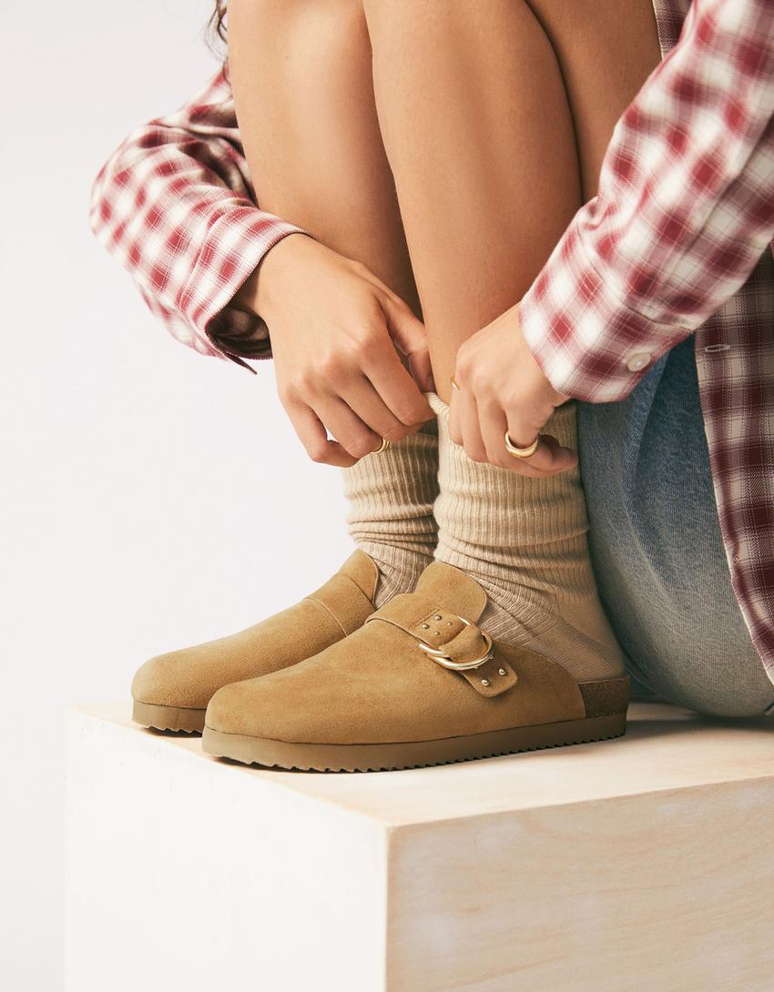 Buckled clogs with stud details-SAND-1