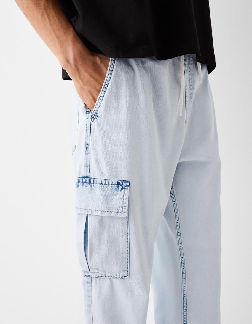 بنطال جينز رياضي كارغو-أزرق فاتح-3