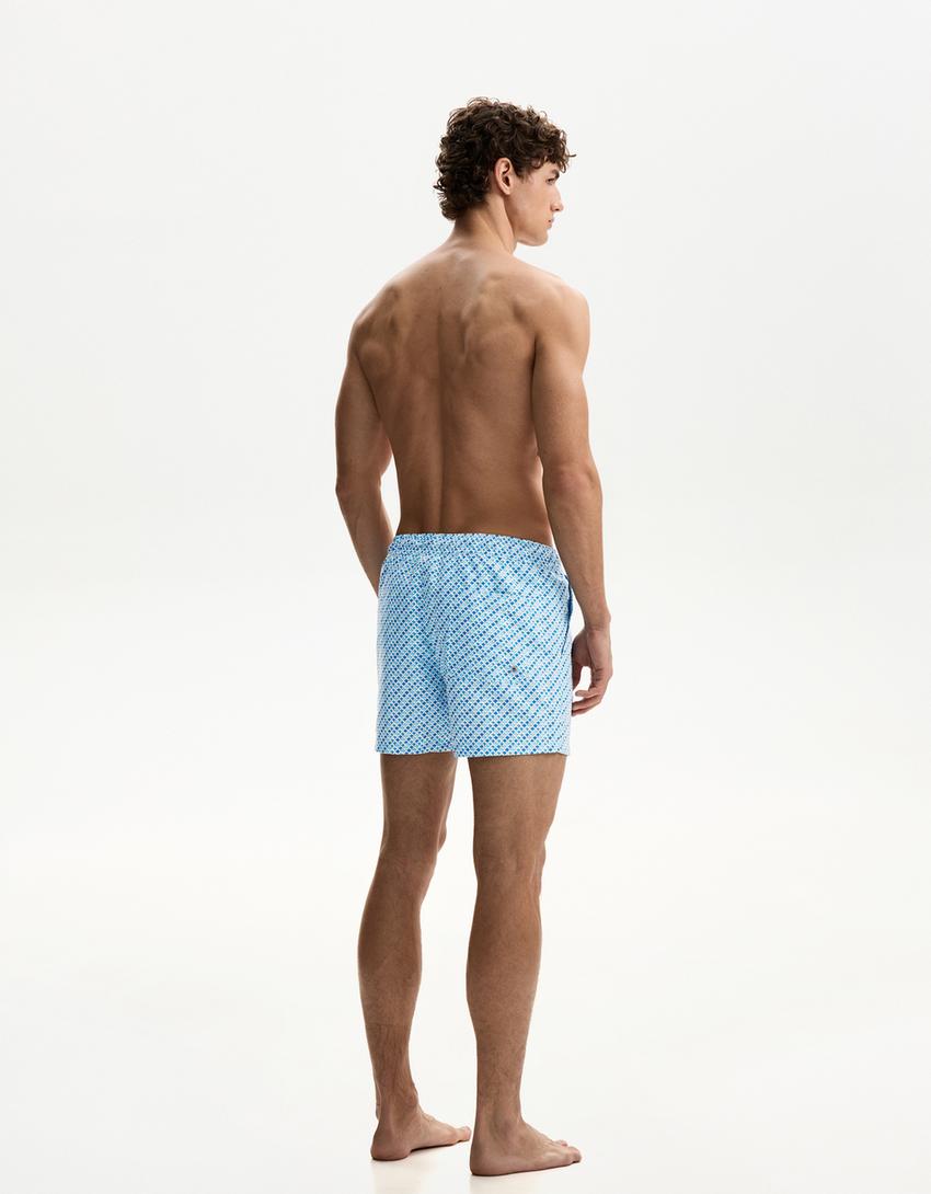 Diamond print swimming trunks-Light blue