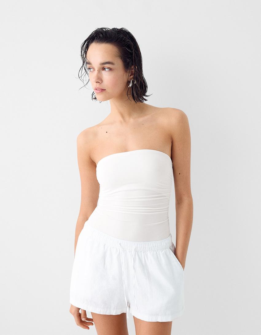 Body bandeau froncé-Écru-0