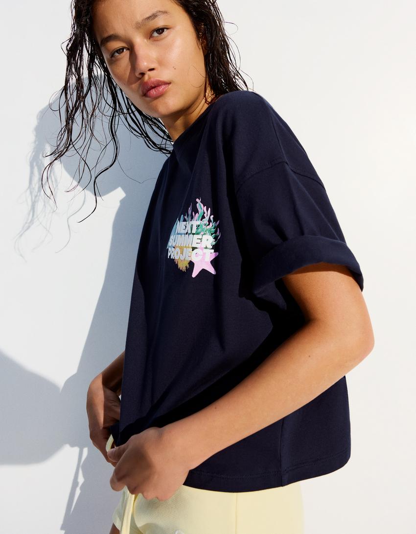 Camiseta manga corta oversize print-Marino