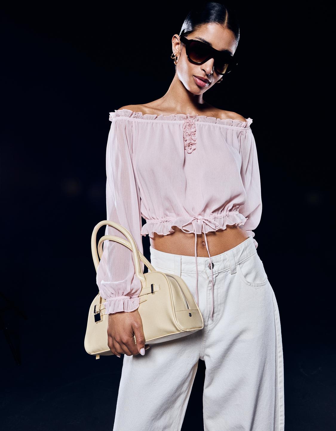 Long sleeve blouse with tie