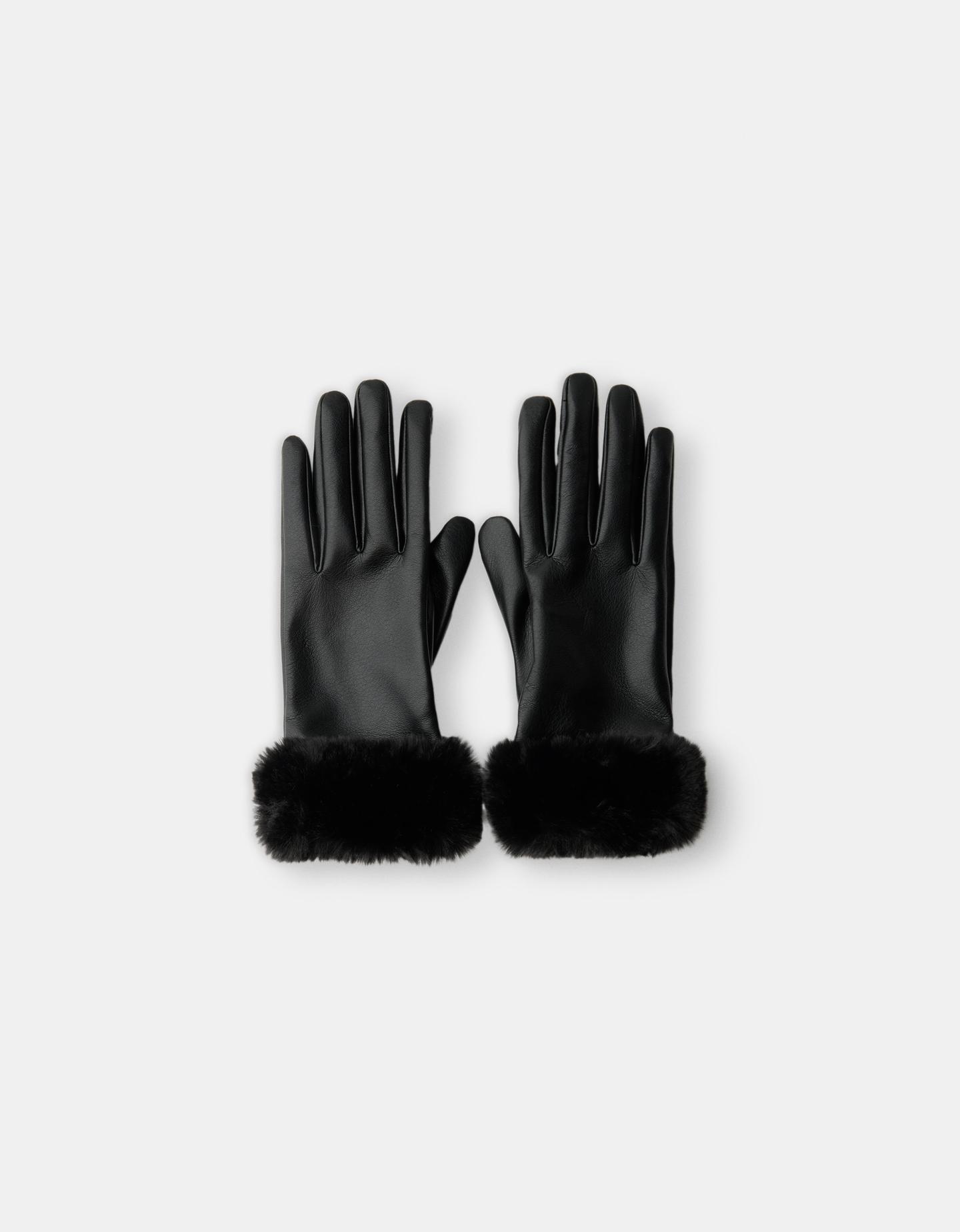 Bershka Guantes Efecto Piel Mujer Negro