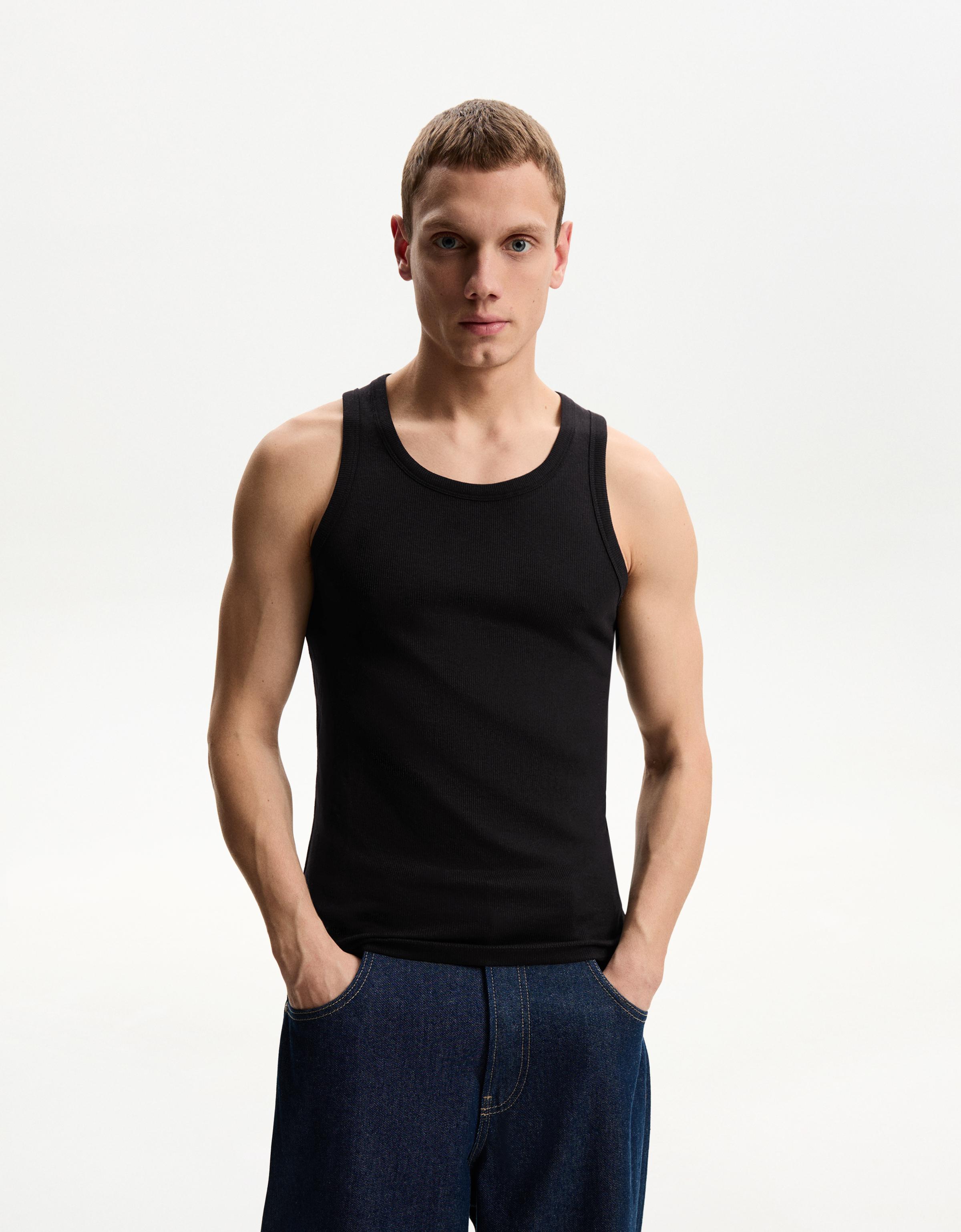 Bershka Trägertop Aus Rib Herren Xs Schwarz