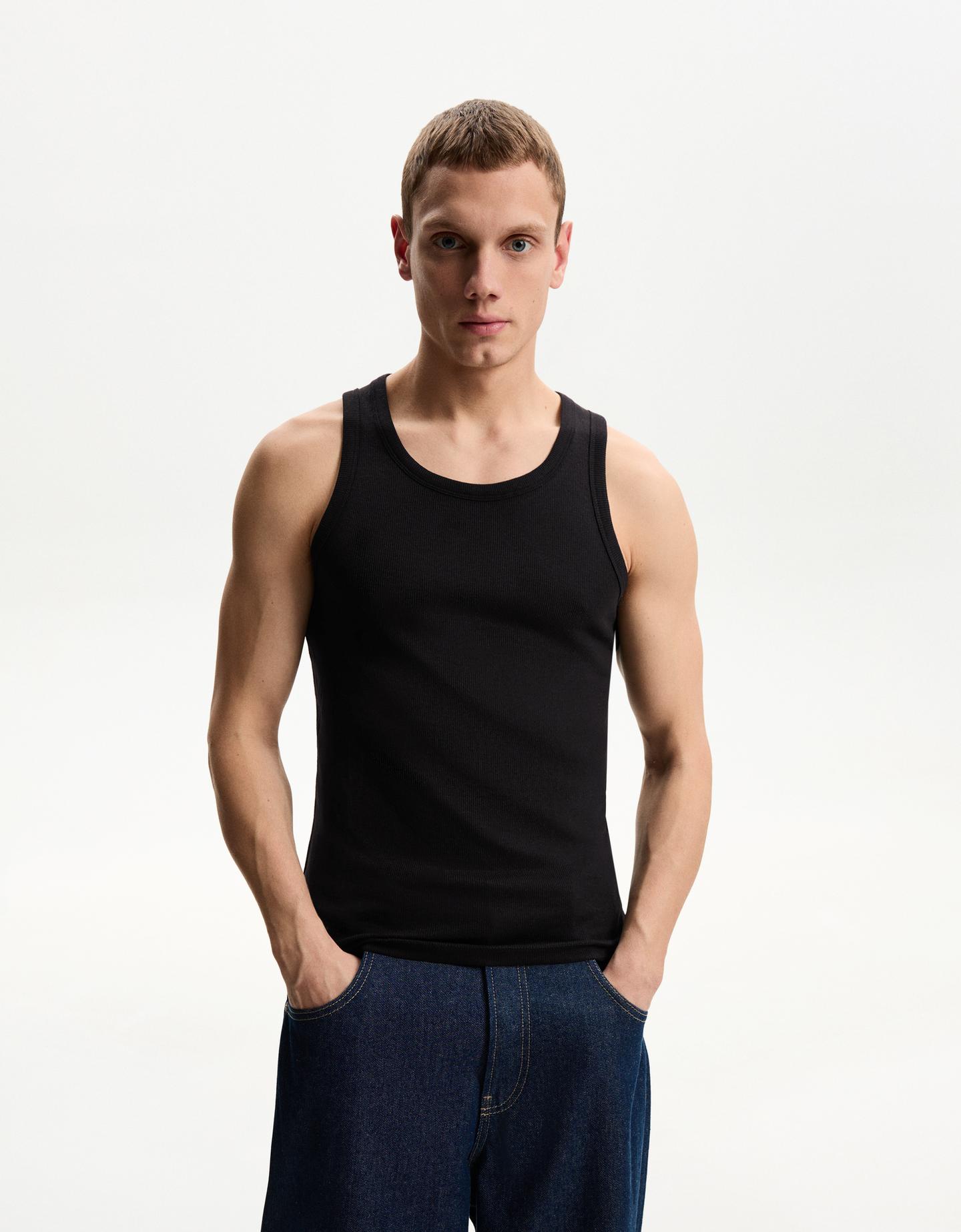 Bershka Canotta Rib Uomo Xl Nero