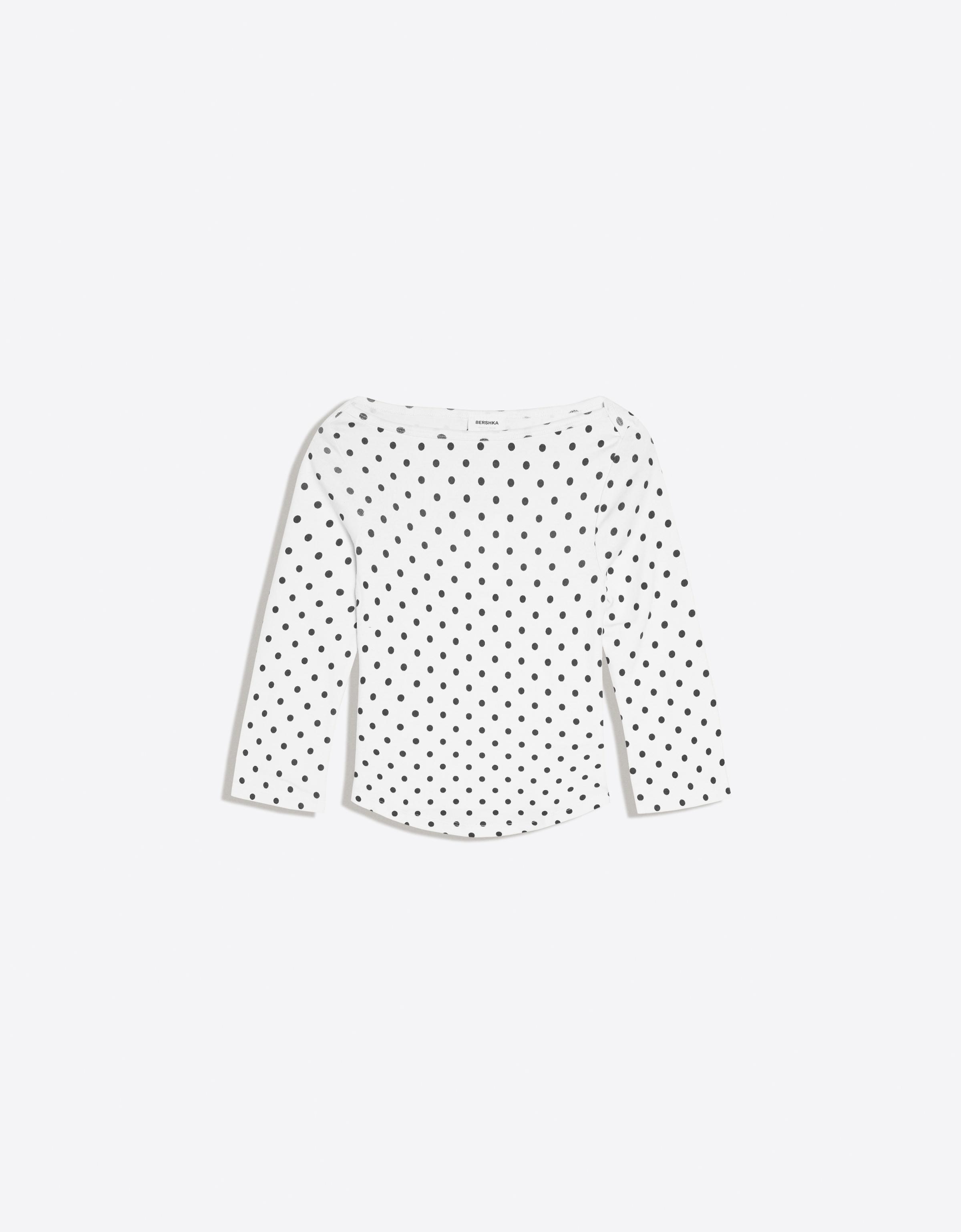 Boat neck long-sleeve T-shirt — White / Black