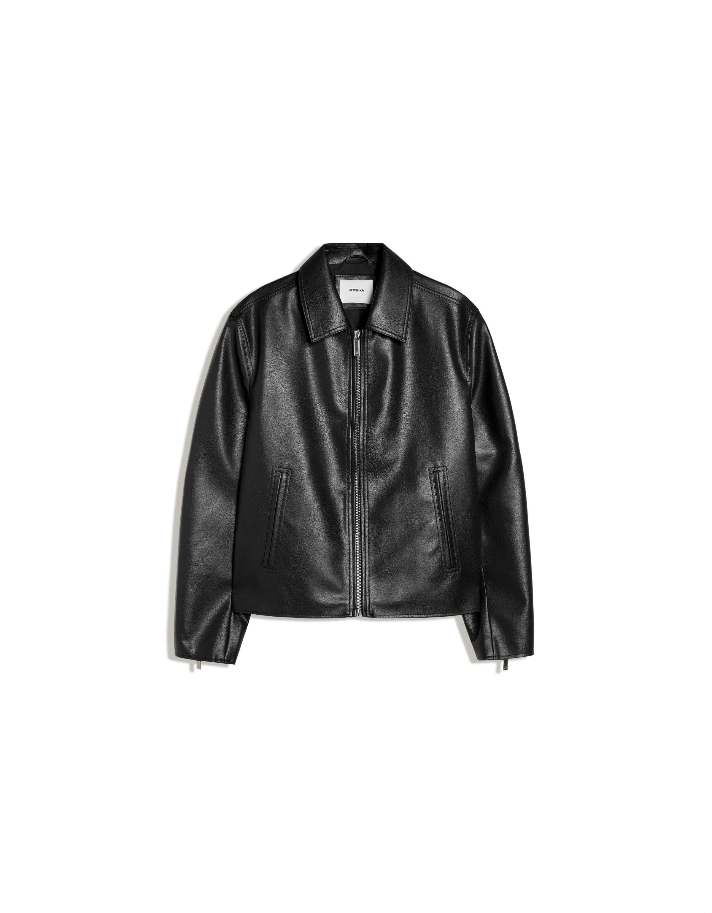 Boxy leather effect jacket — Black