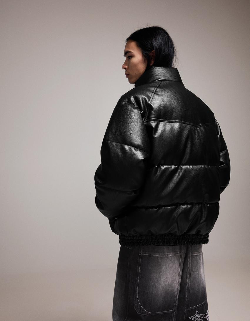 Steppjacke aus Kunstleder-Schwarz