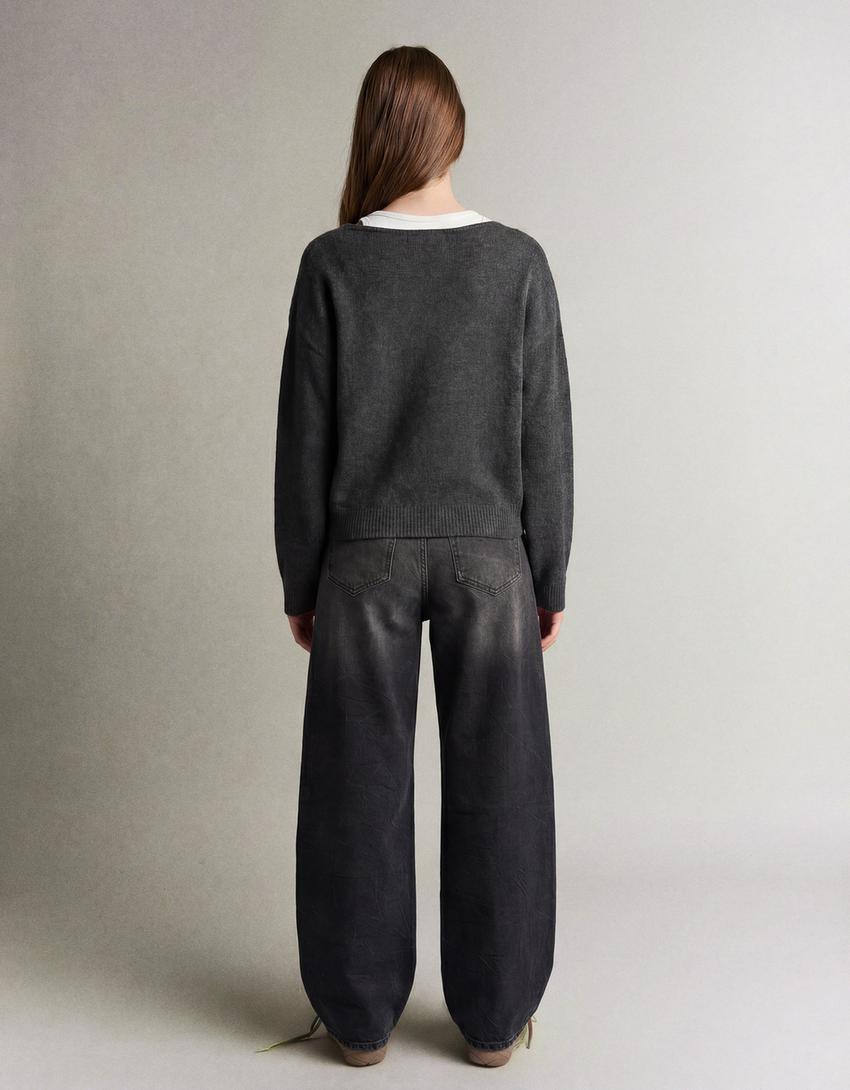 Jeans barrel tiro alto-Negro