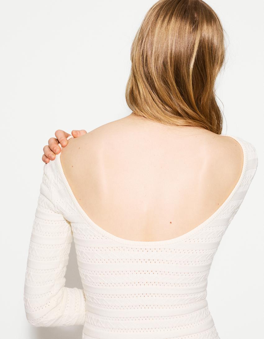 Textured midi dress-Cream