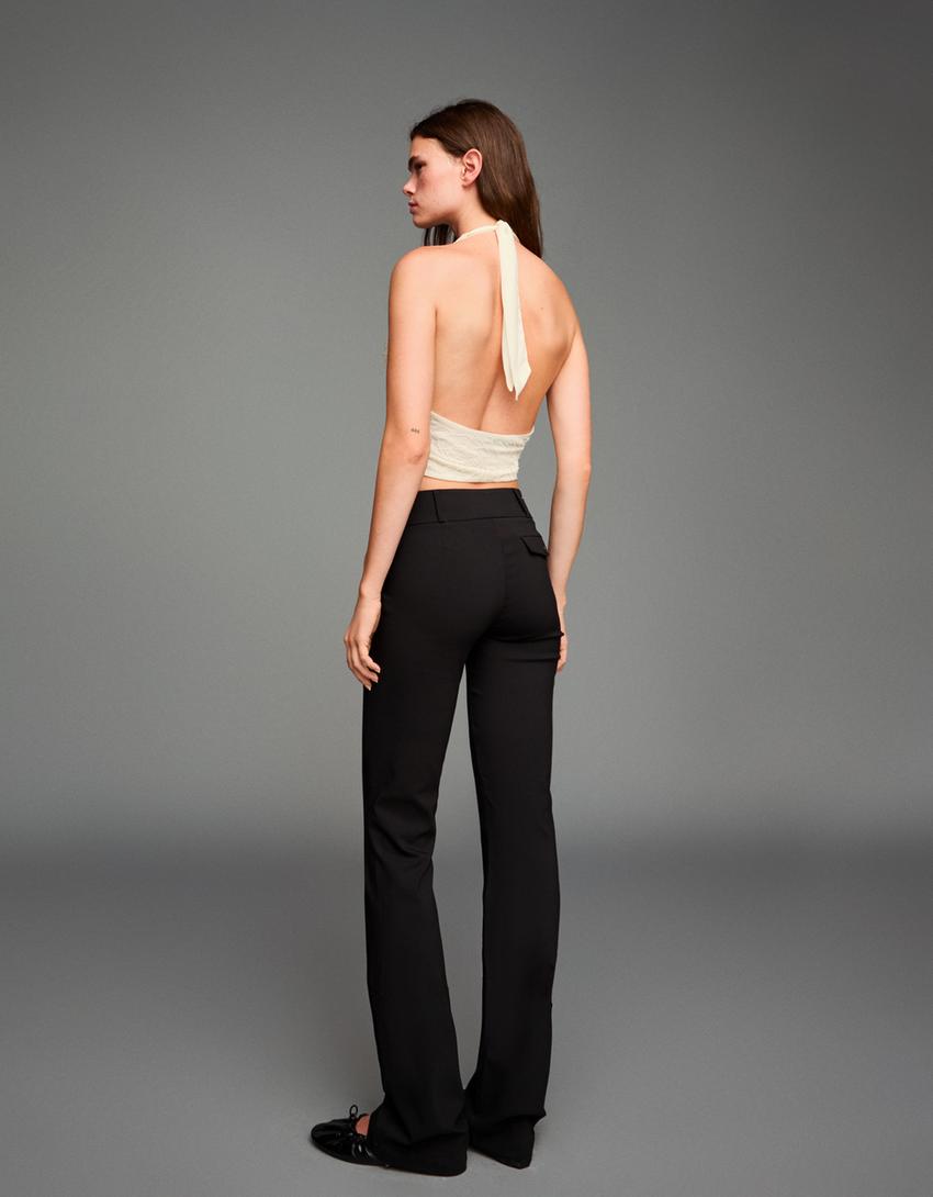 Embroidered top with knot-Cream