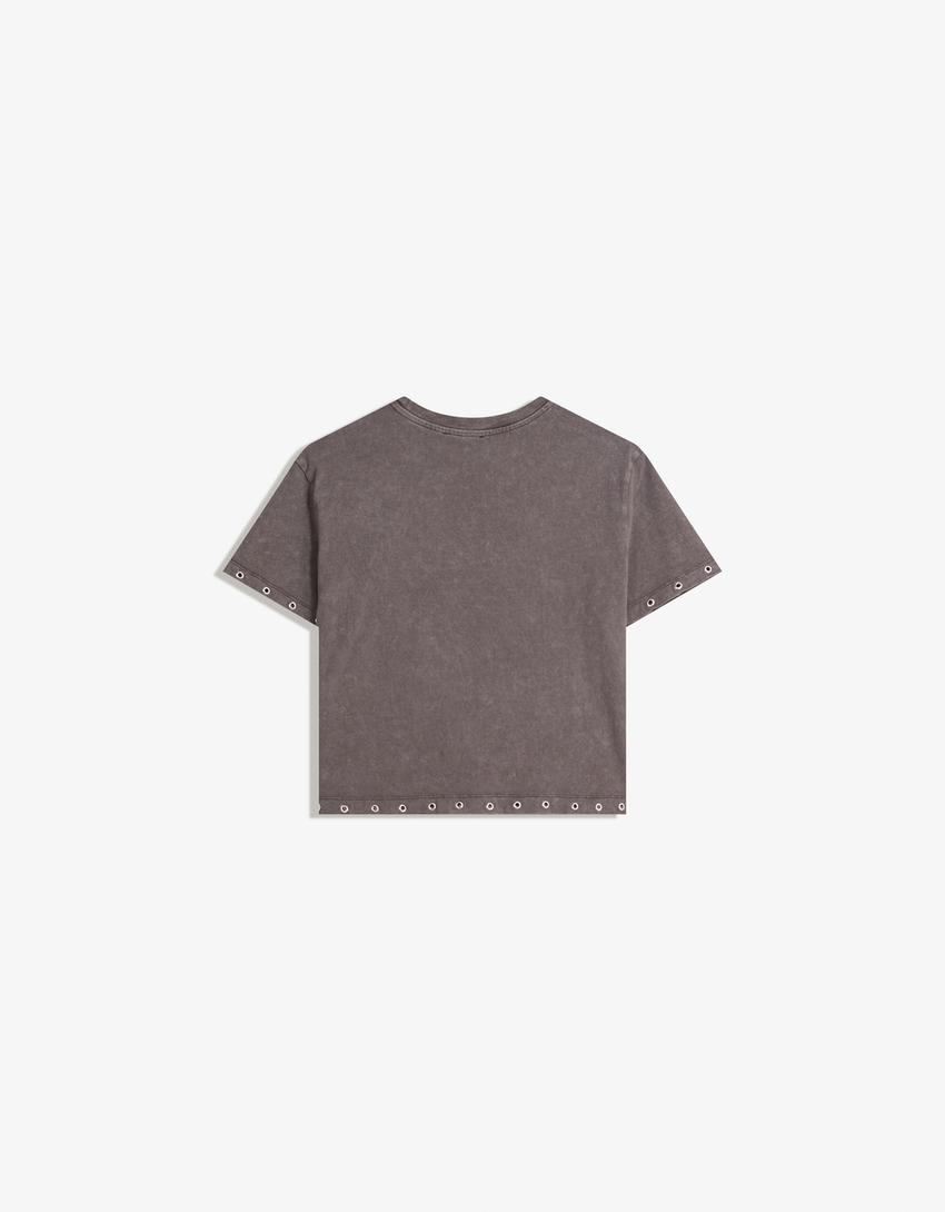 T-shirt à manches courtes à œillets-Marron