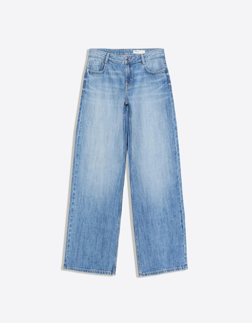 Jeans wide tiro bajo-Azul lavado