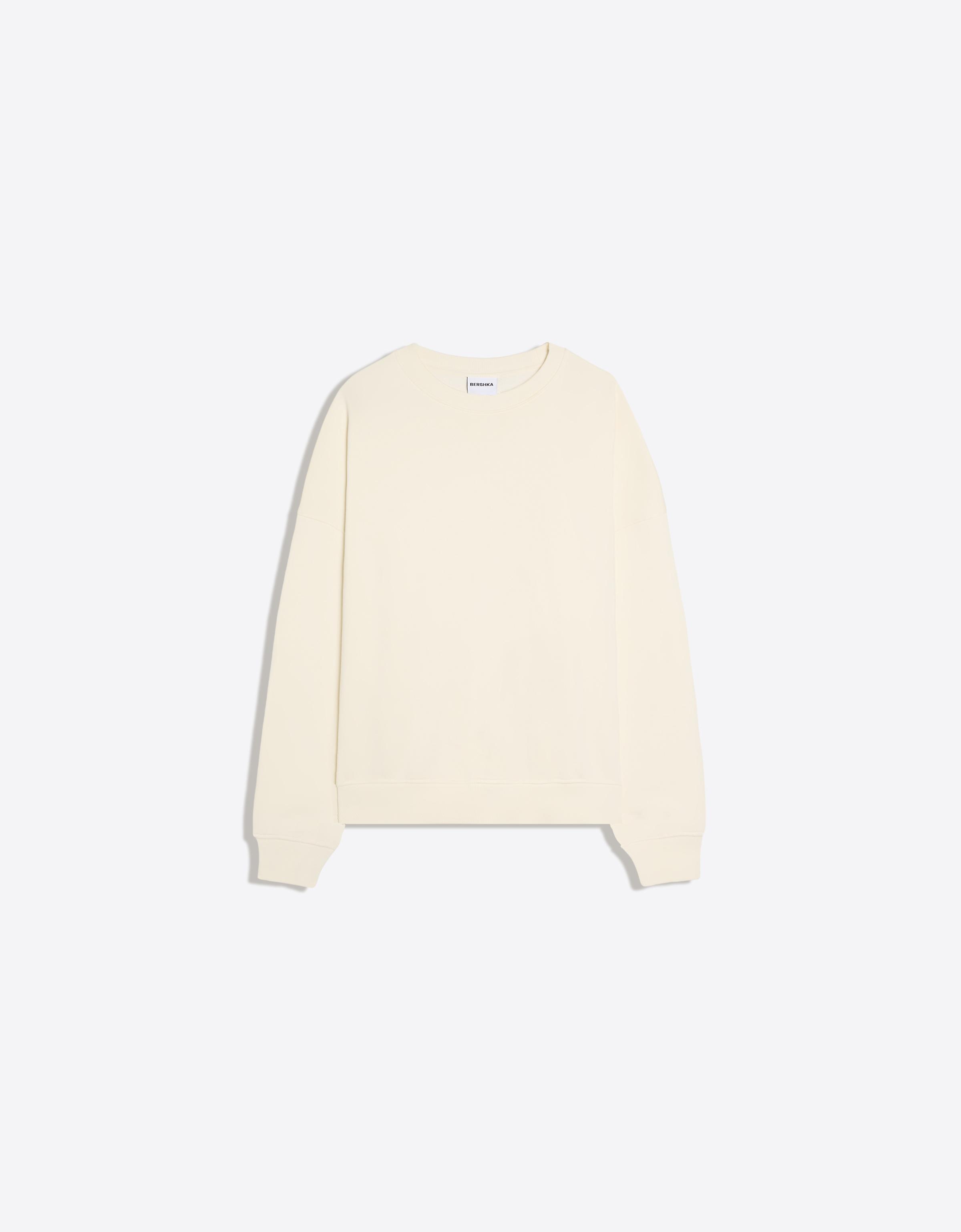 Bershka Sudadera Cuello Redondo Mujer Blanco Roto