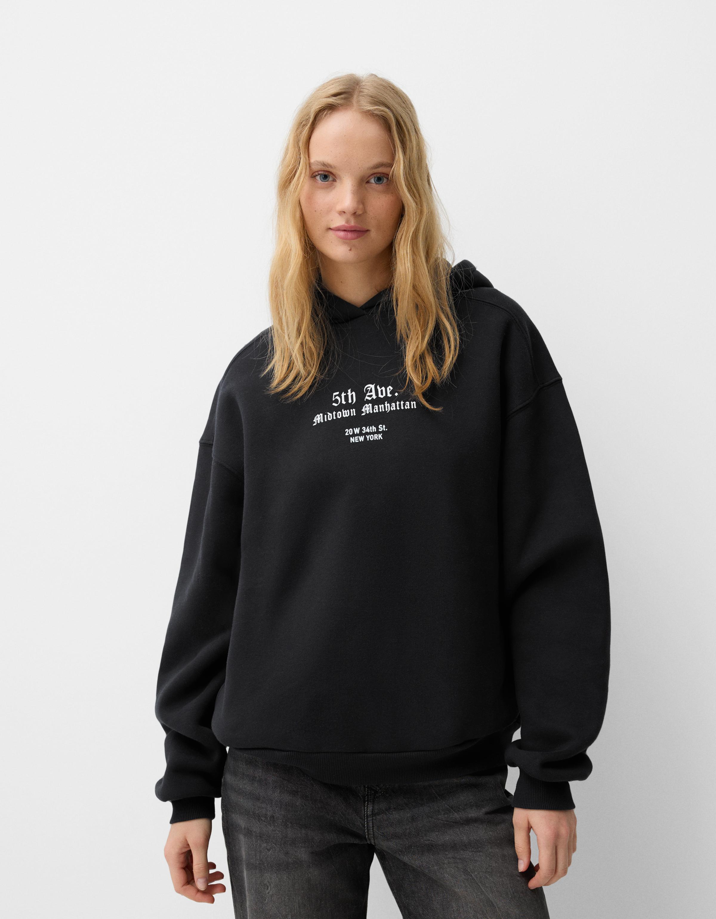 Bershka Hoodie Mit Print Damen S Schwarz