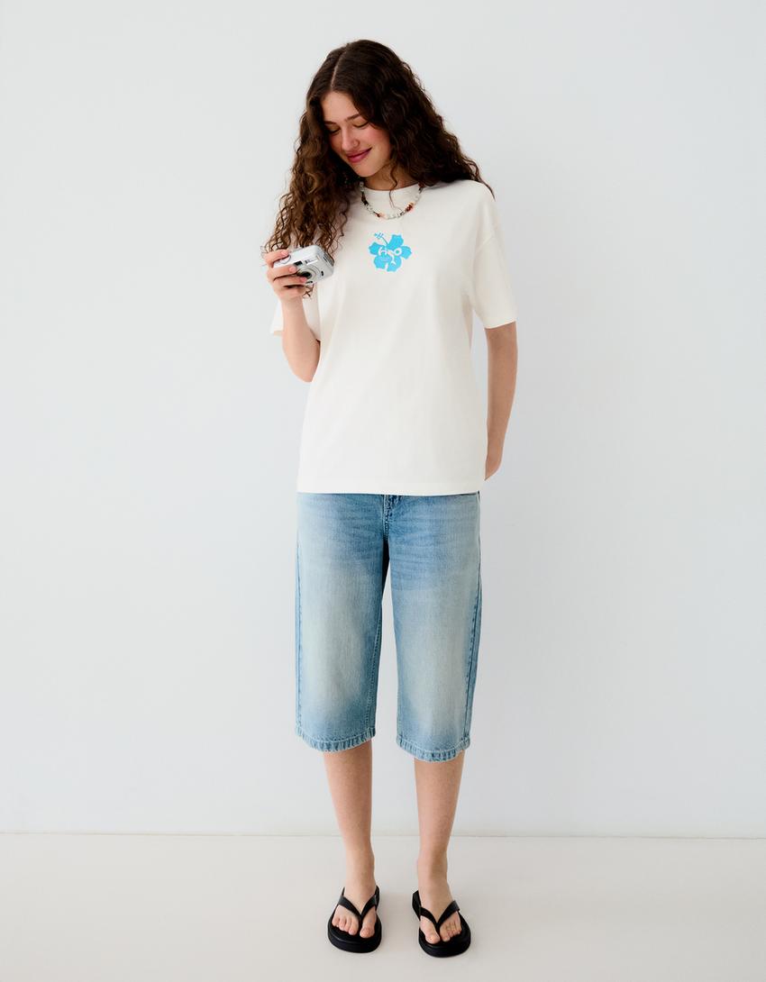 Oversize H2O print T-shirt-Off white