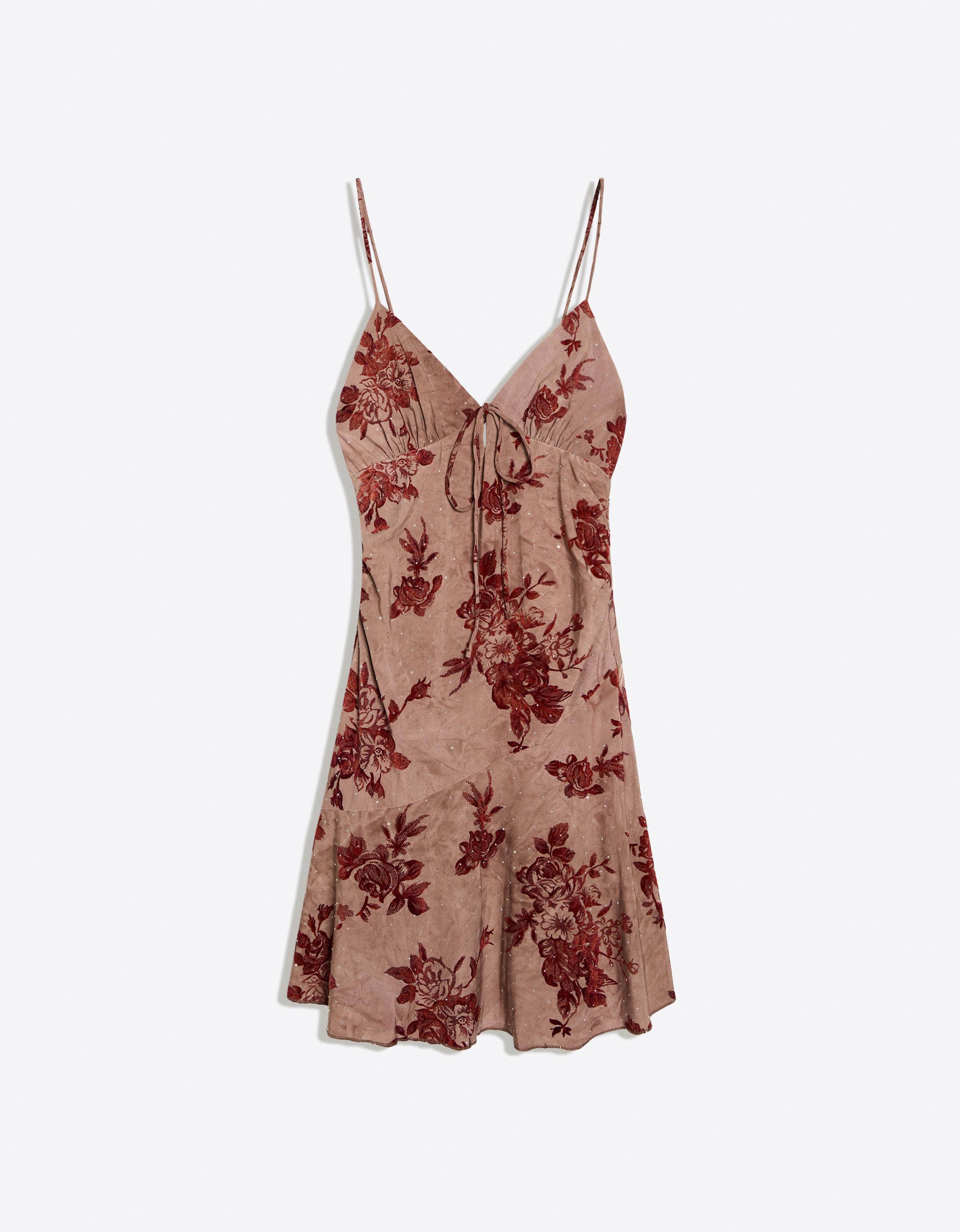 Printed strappy mini dress — Brown