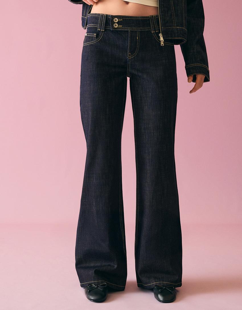 Jeans baggy tiro bajo bordado-Marino