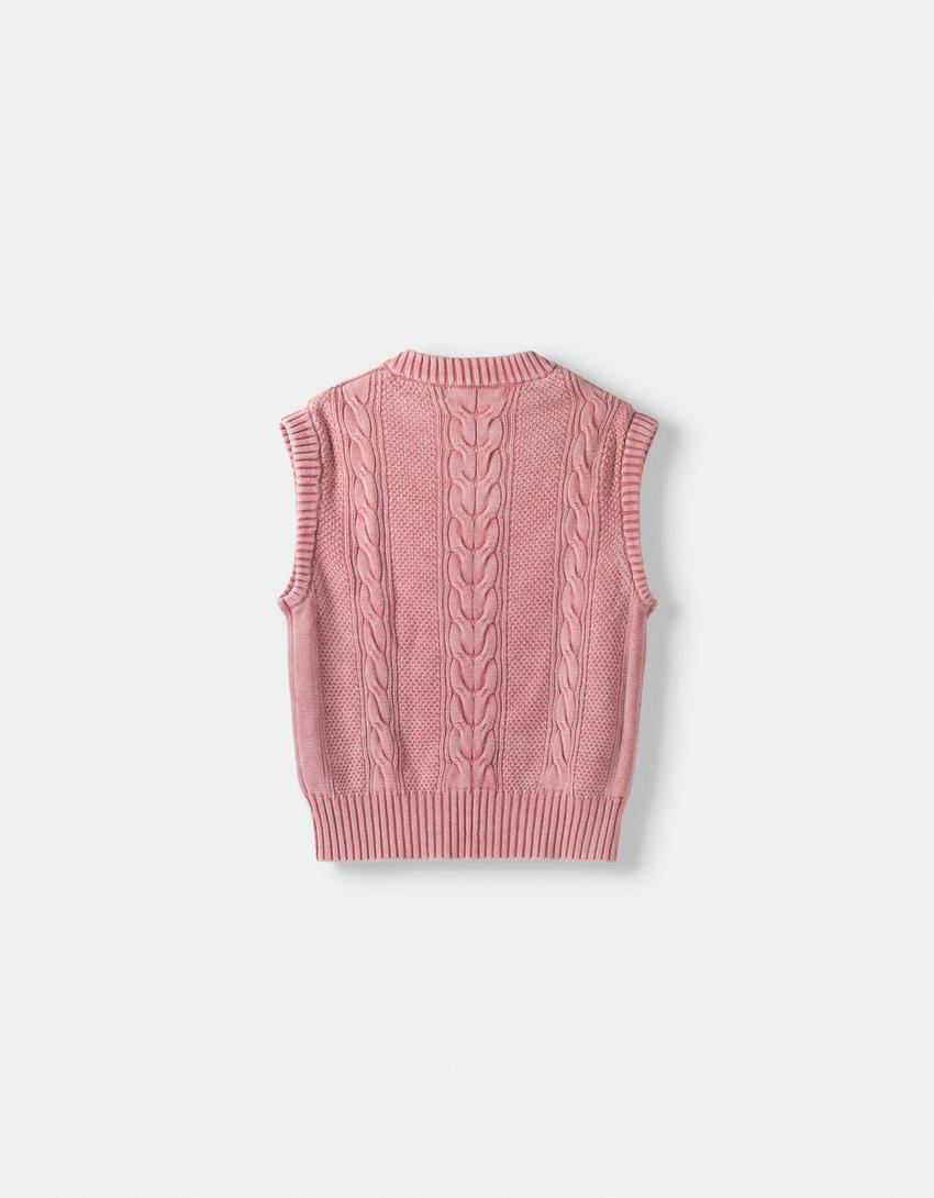 Gilet sans manches tressé-Rose-5