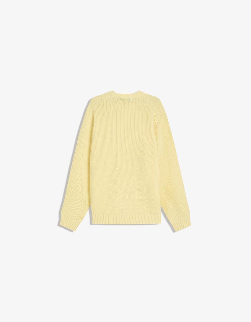 Pull en maille à côtes perlées avec laine-Jaune
