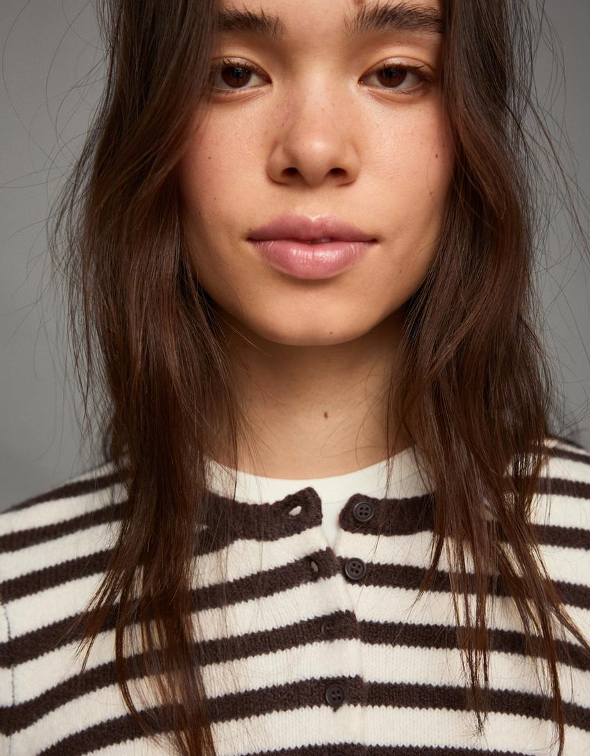 Cárdigan punto rayas-Marrón