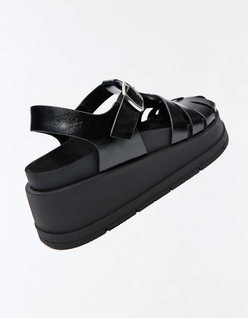 Flache T-Steg-Sandalen-Schwarz