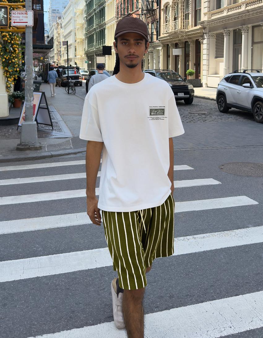 Striped towel-effect Bermuda shorts-Green