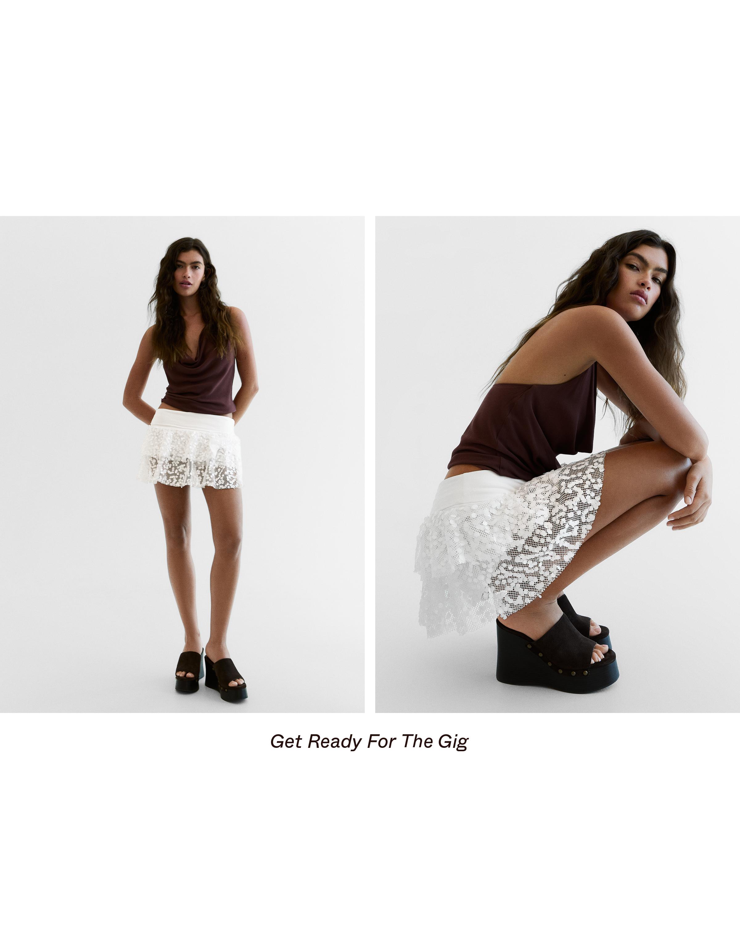 Sequin ruffled mini skirt