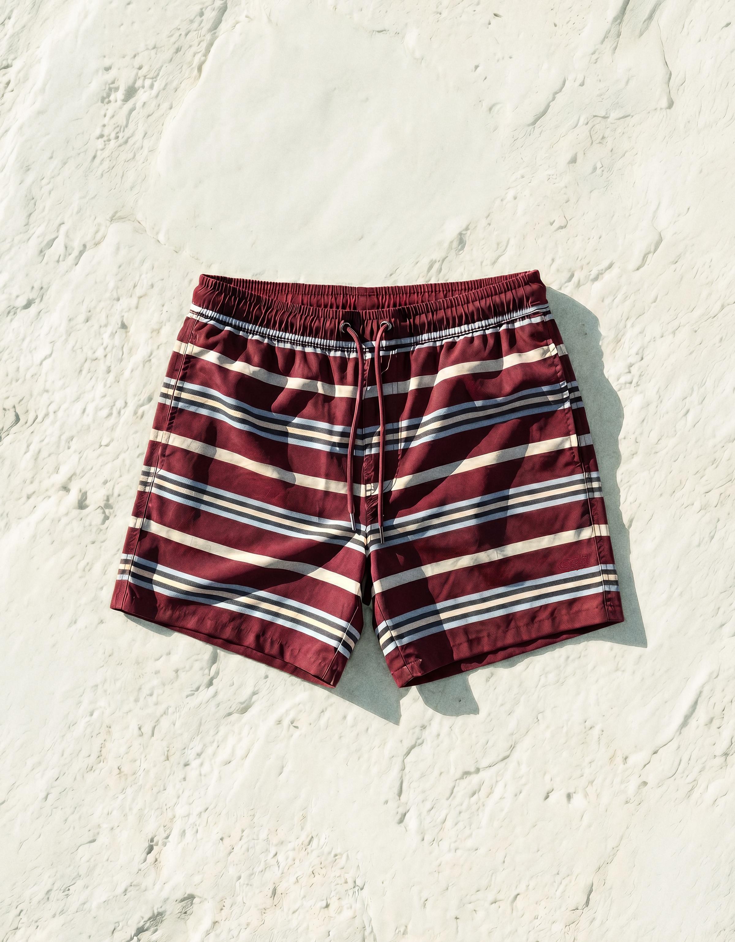 Boxy striped swim shorts — Burgundy