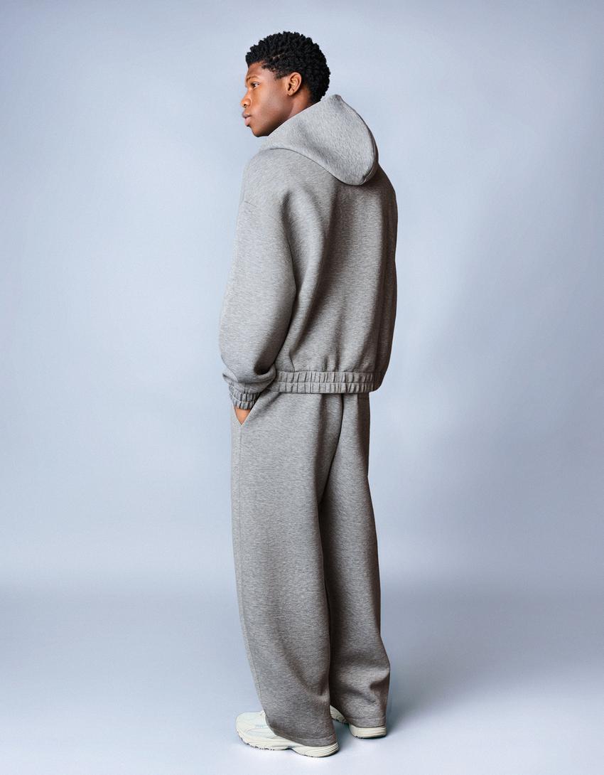 Sweatshirt mit Reißverschluss, Kapuze und Neopren-Effekt-Grau