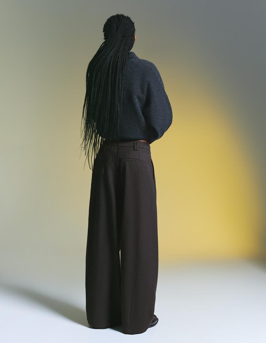 Voluminous trousers with double fabric-Grey