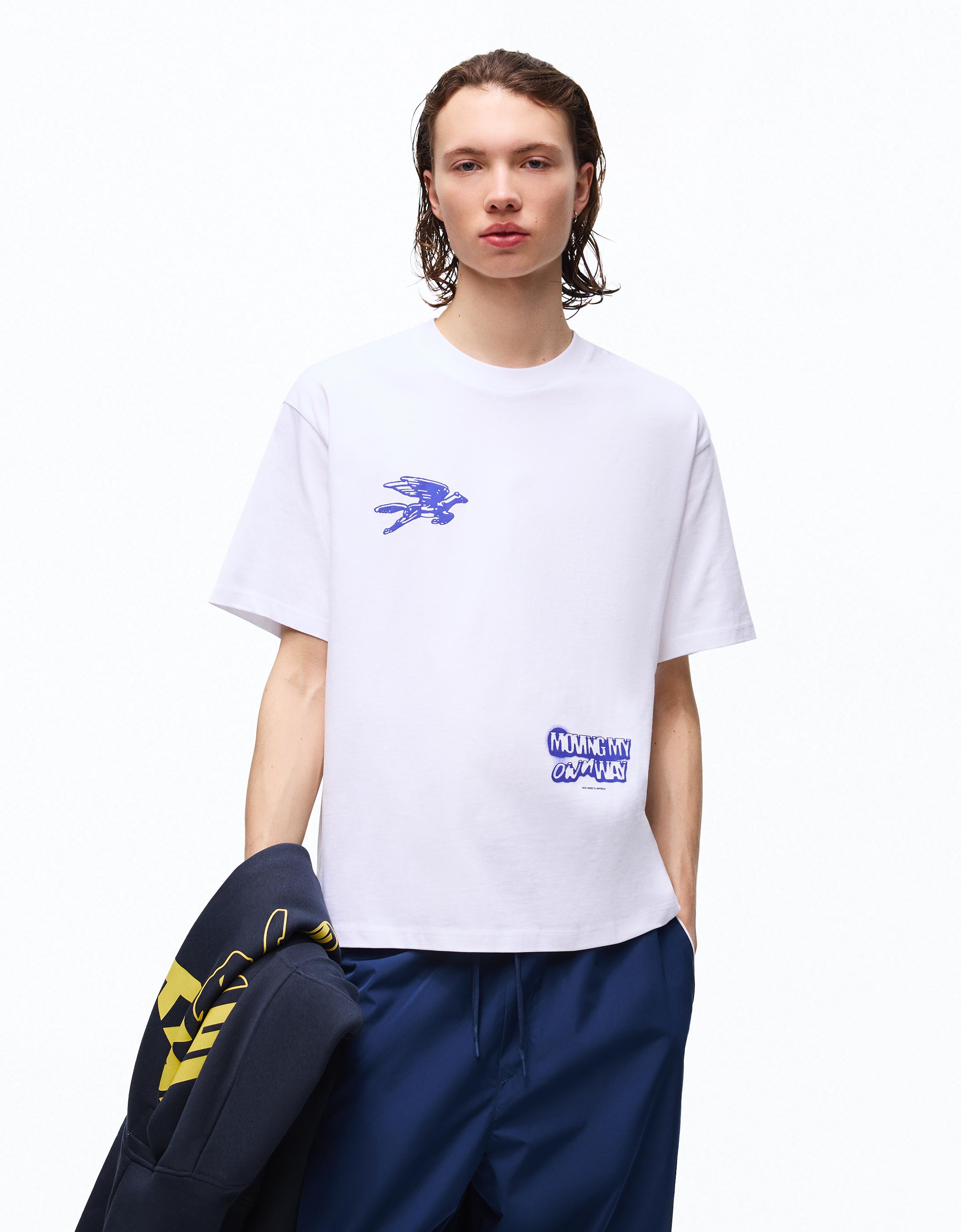 Bershka T-Shirt Mit Kurzen Ärmeln Und Print Herren L Weiss