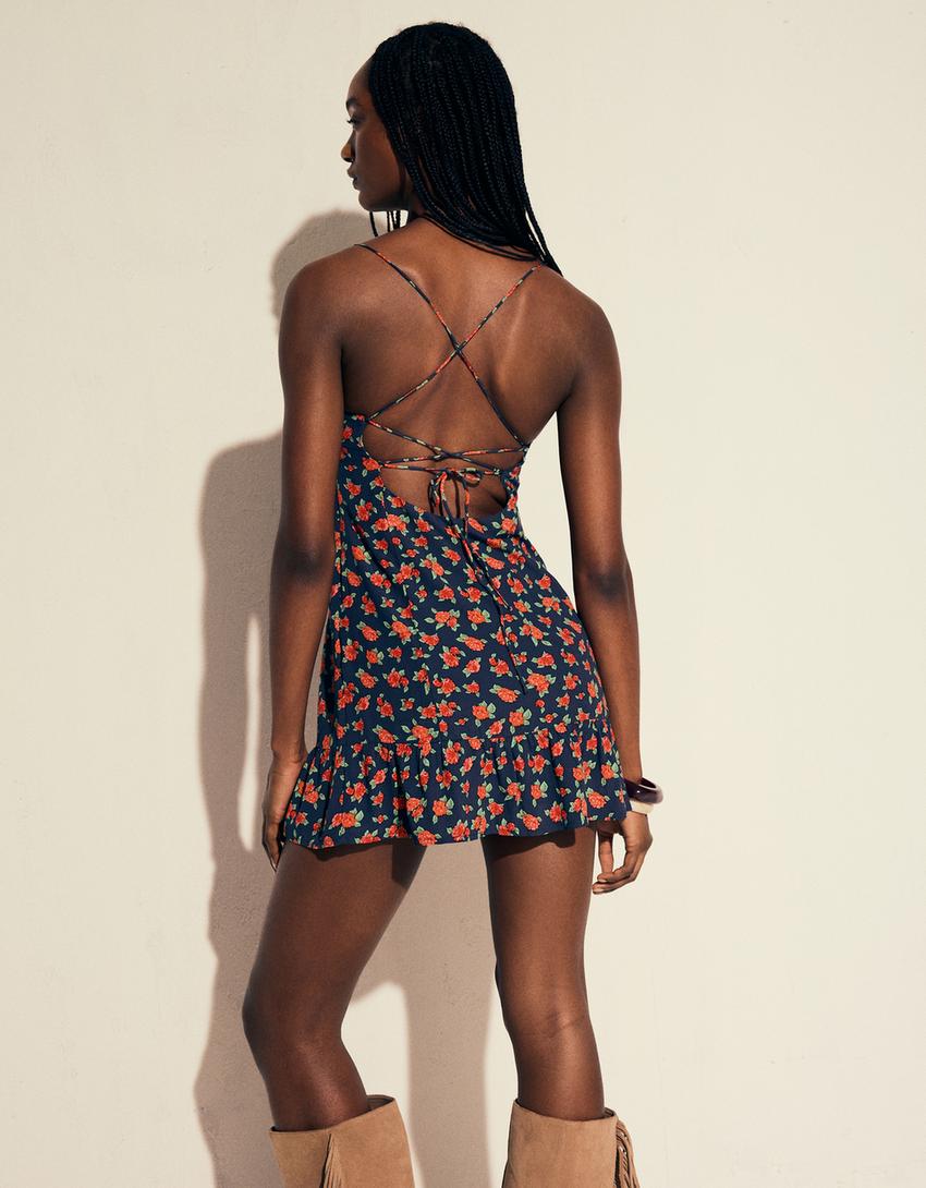 Vestido mini tirantes print-Azul-1