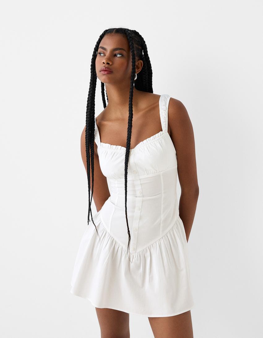 Ruffled mini dress-White-0