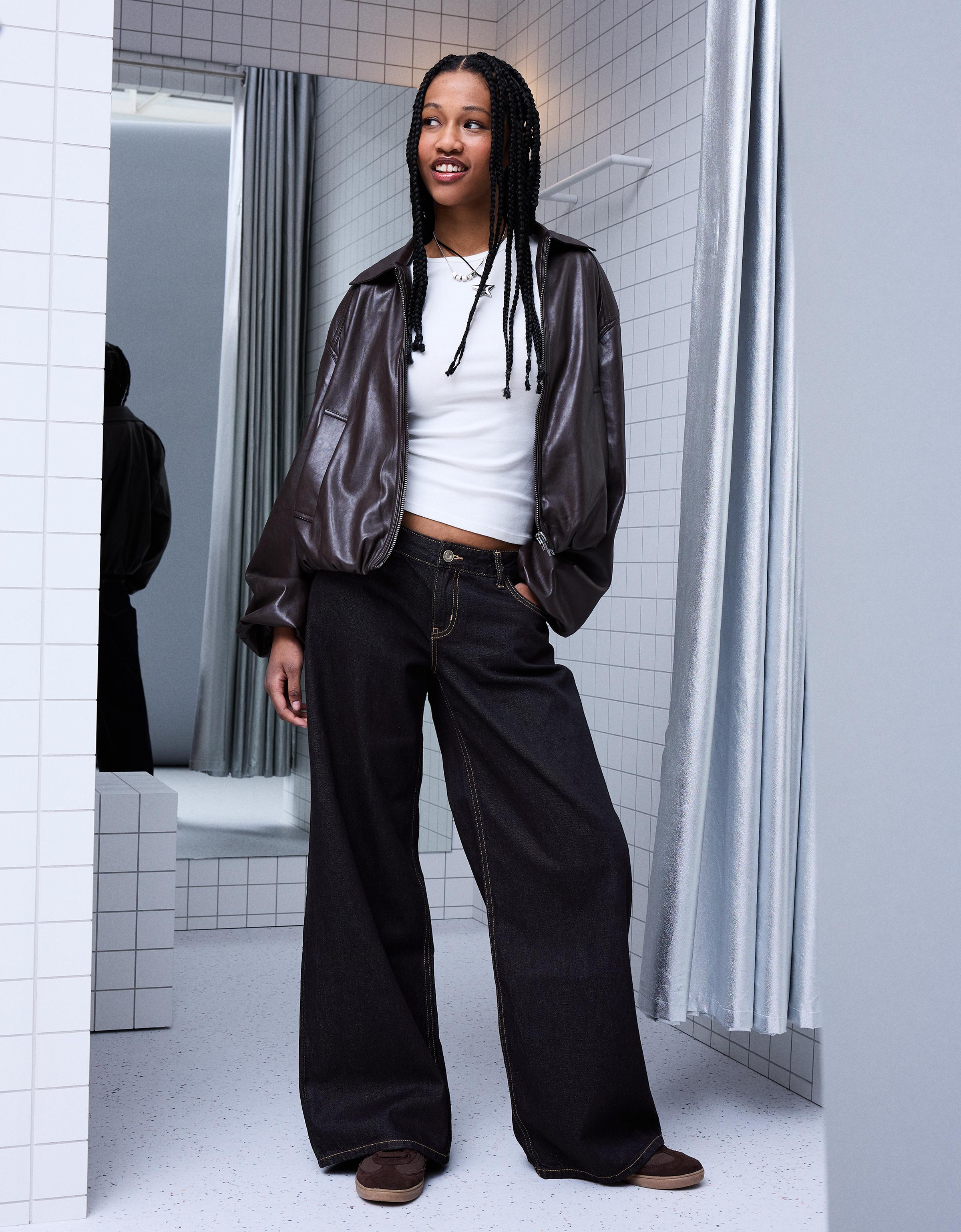 Geniş paça düşük bel jean - Görsel 20