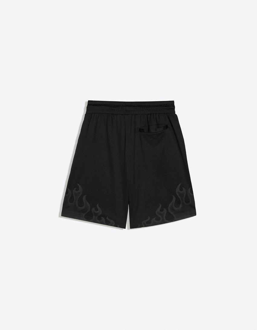 Printed mesh Bermuda shorts-Black
