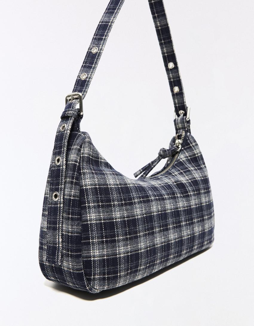 Check print multi-pocket bag-Navy
