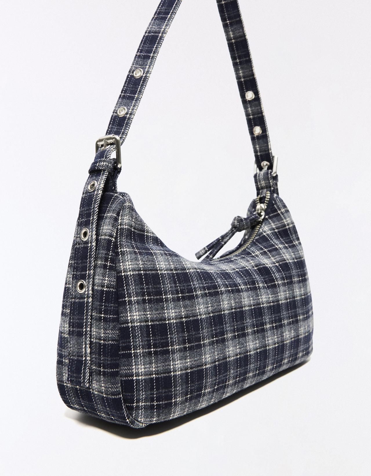 Multi-pocket checked bag — Navy