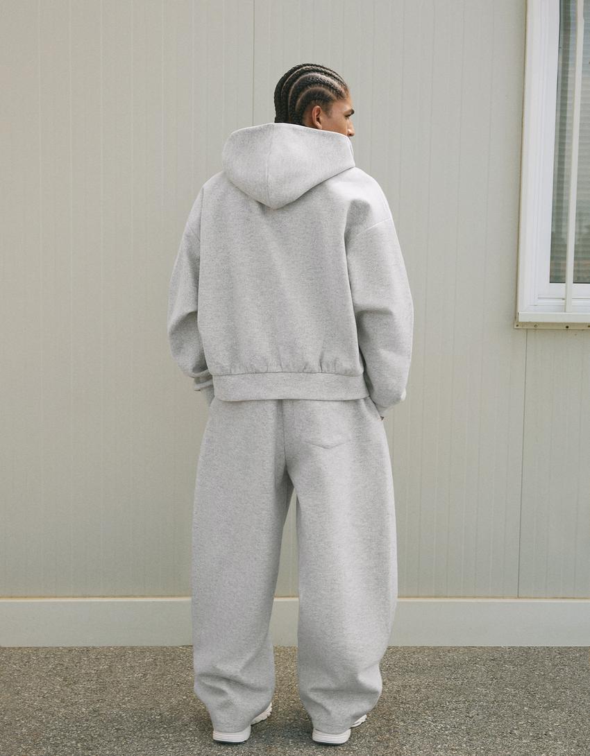 Spodnie o kroju balloon z zakładkami z flauszu-Szary