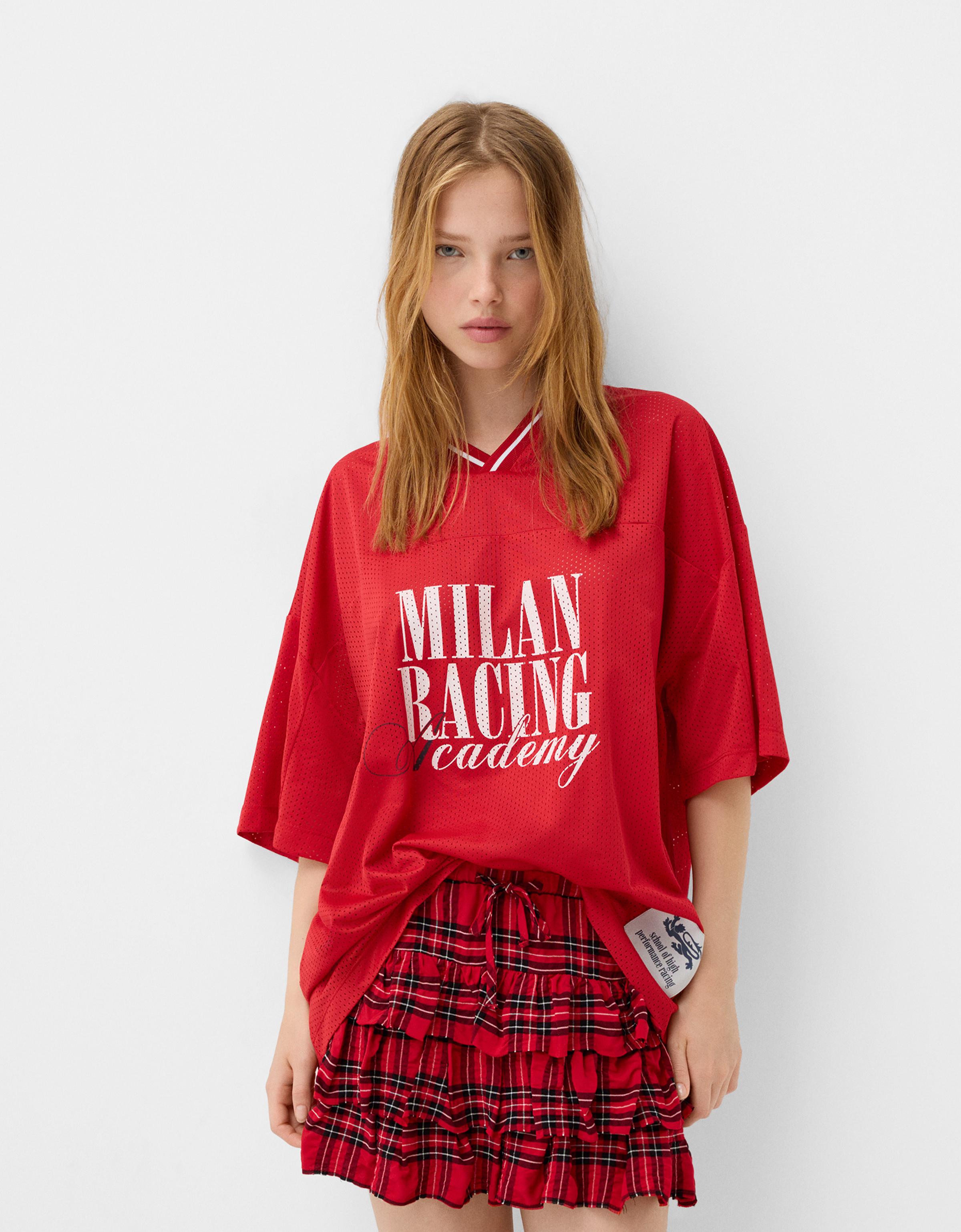 Bershka Minirock Mit Volants Damen 10-12 Rot