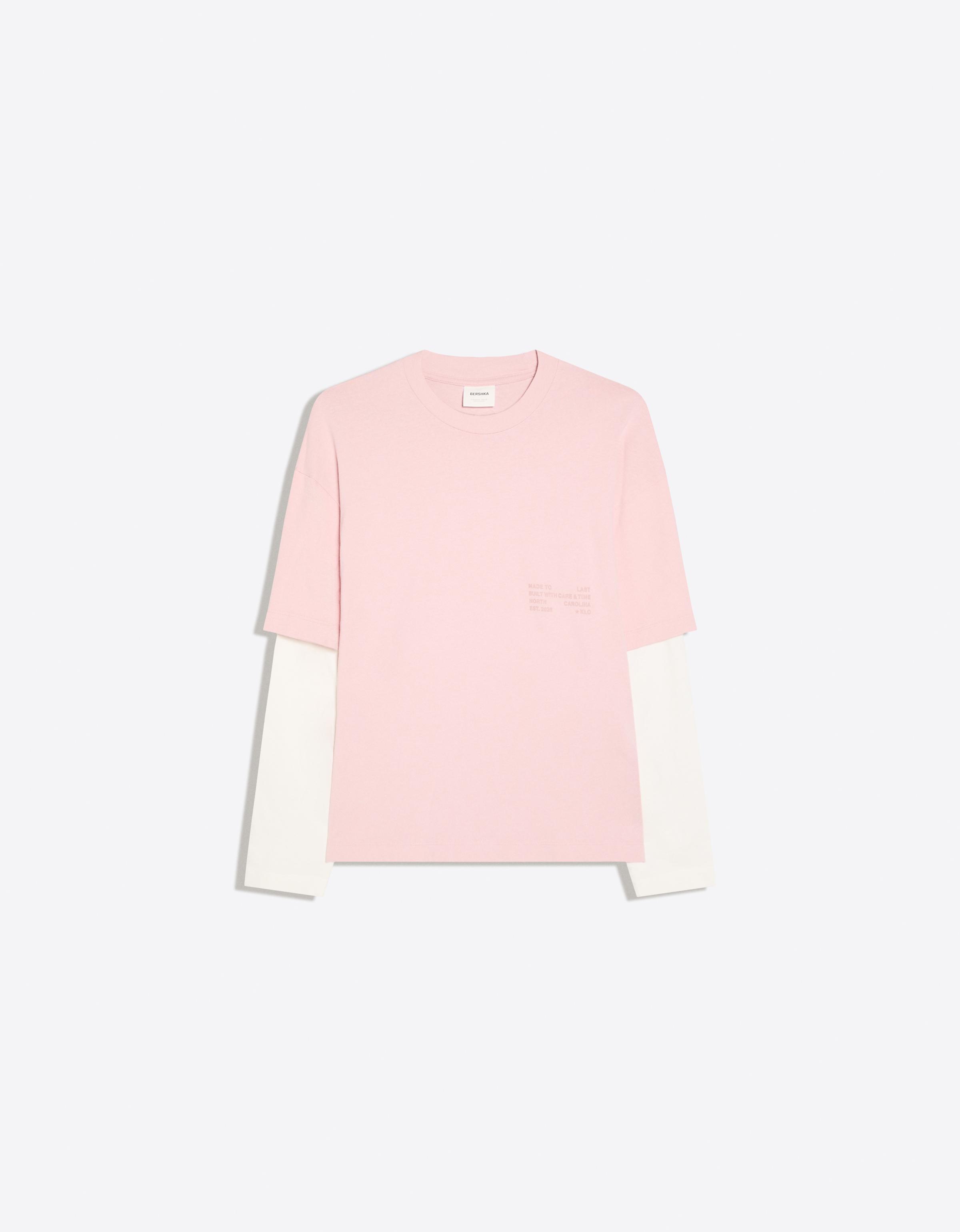Contrast double-sleeve T-shirt — Pink