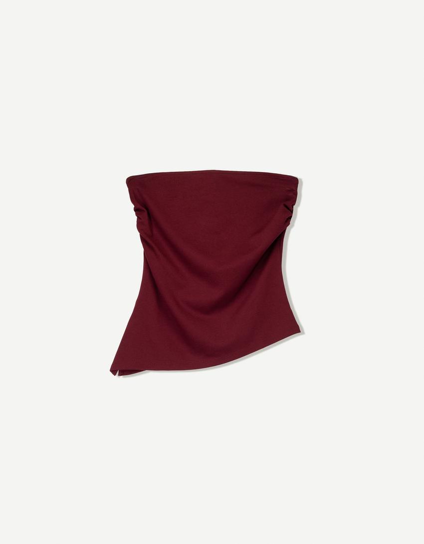 Büzgülü bandeau top-Bordo-1
