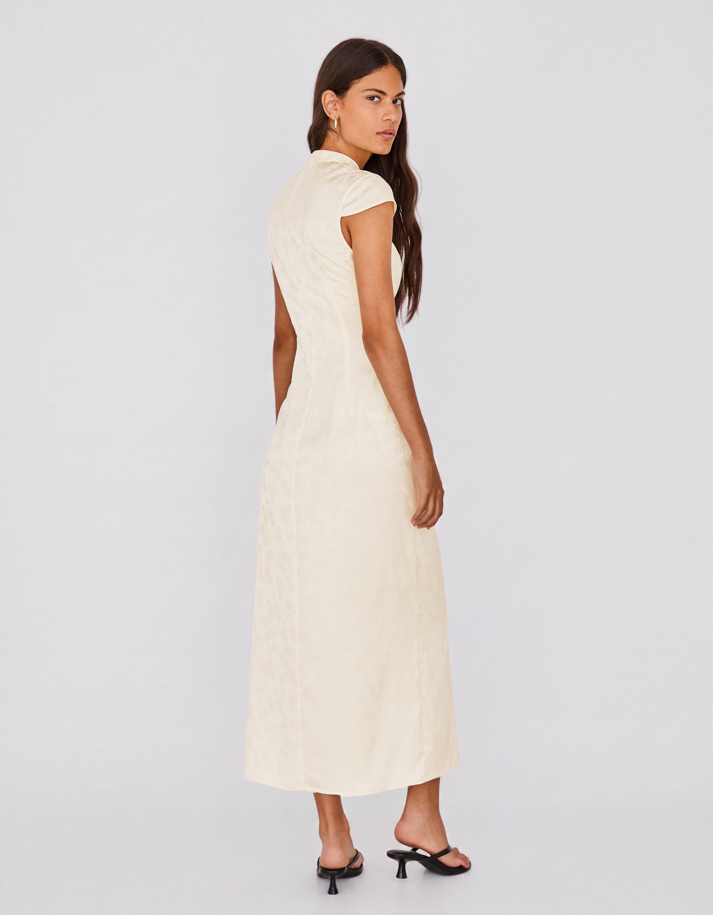 Sateen jacquard midi dress — White