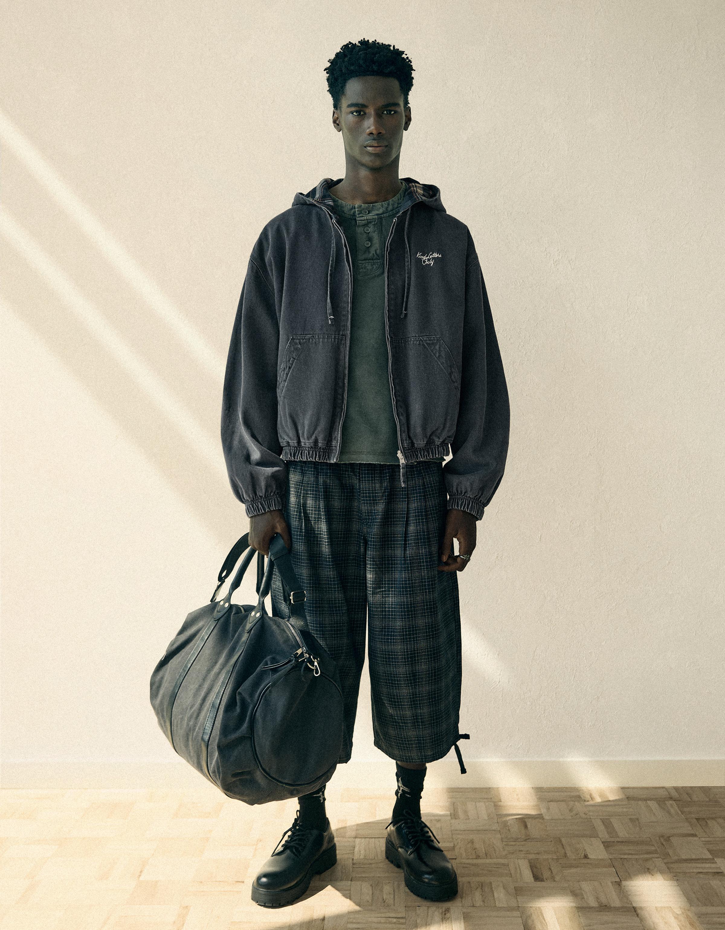 Reversible hooded zip-up jacket — Dark grey