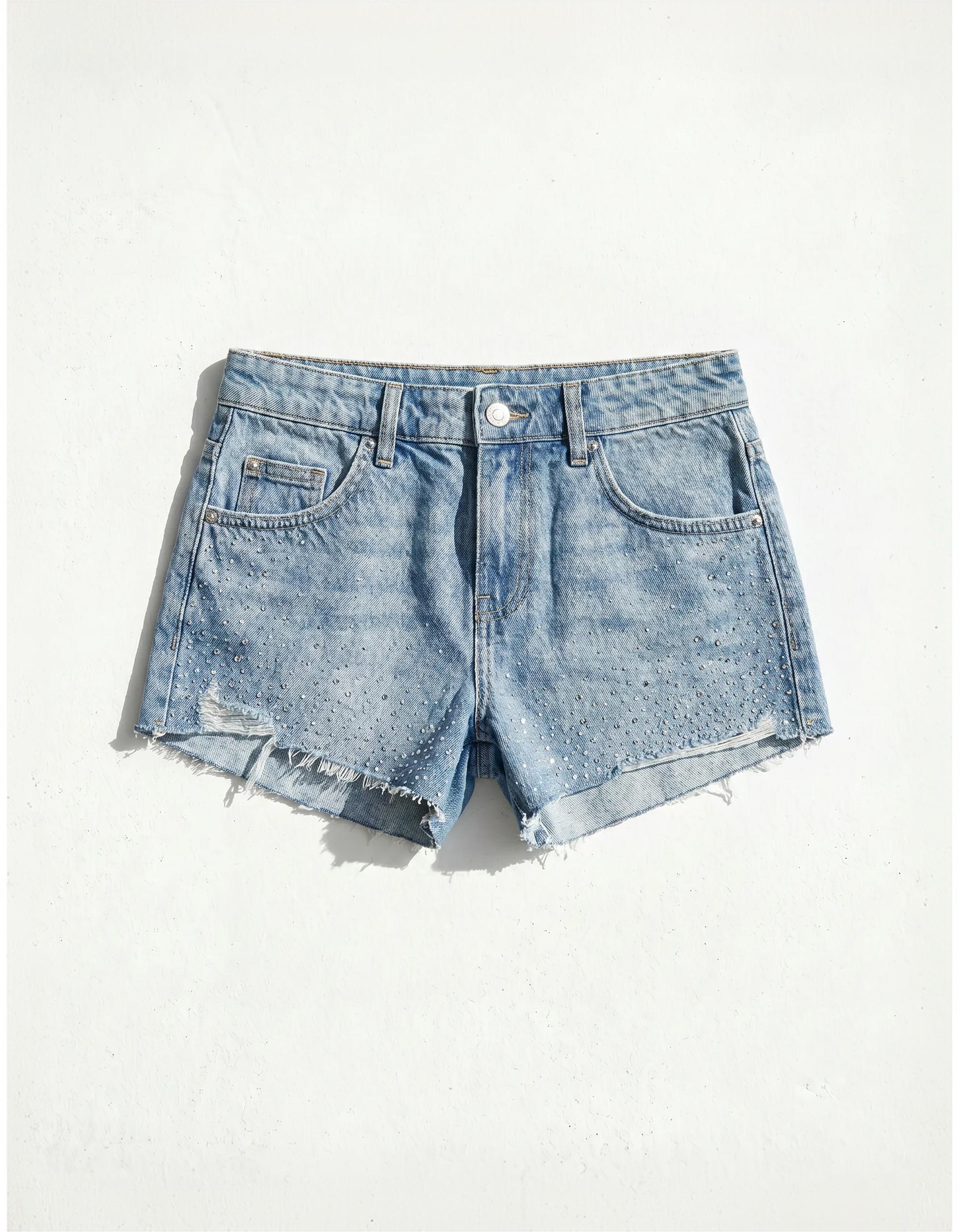Shimmery denim shorts — Light blue