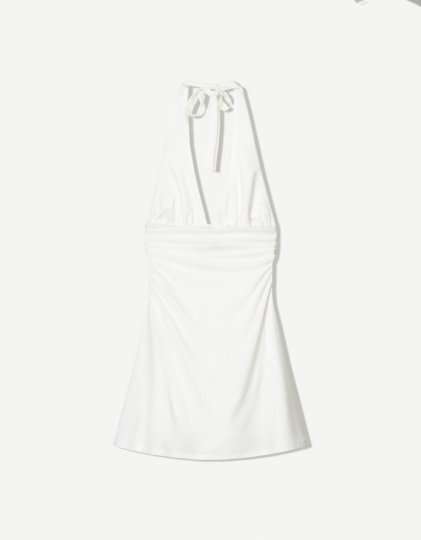 Vestido mini halter-Crudo