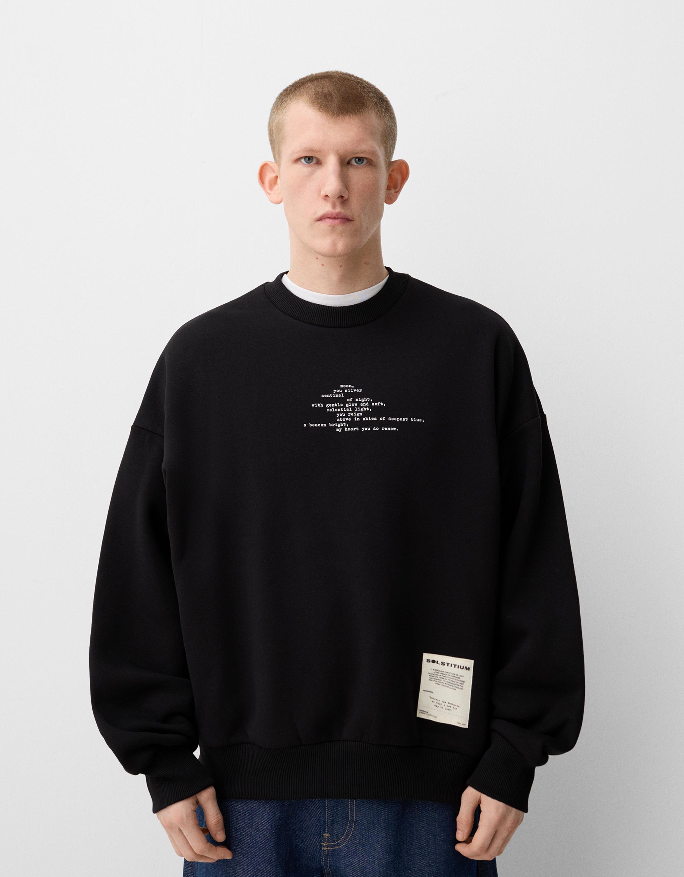 Bershka Sweatshirt Mit Rundausschnitt Und Print Herren M Schwarz