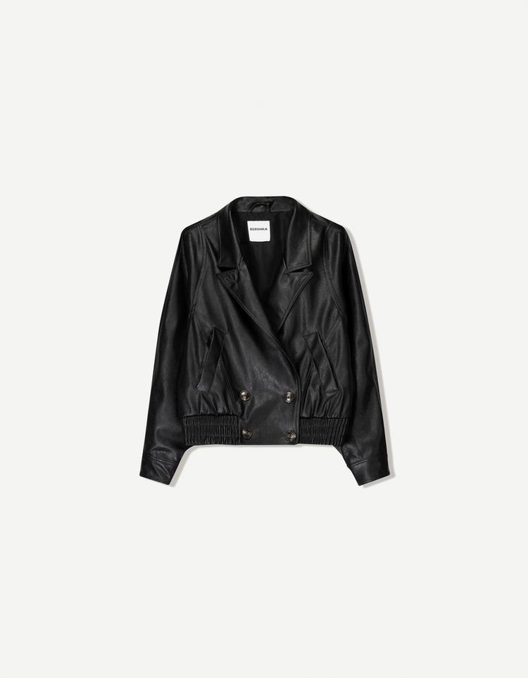 Double-breasted leather effect jacket
