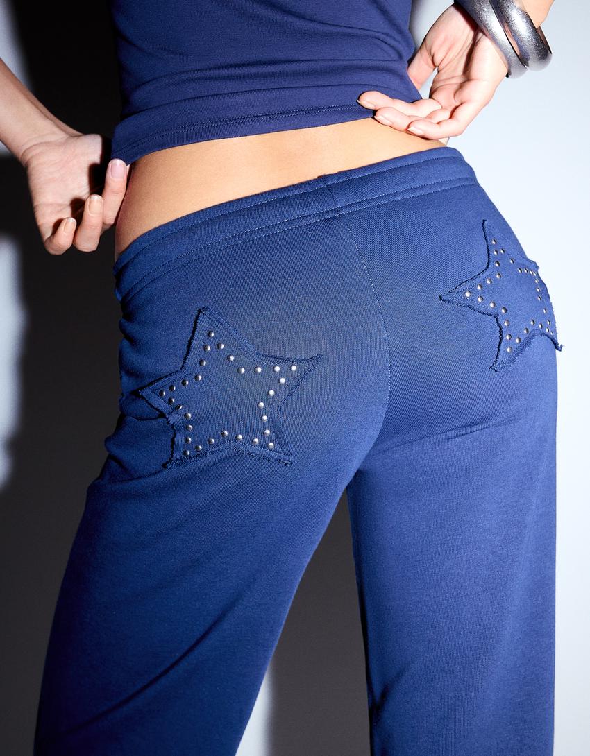 Pantalón felpa tachas-Azul-1