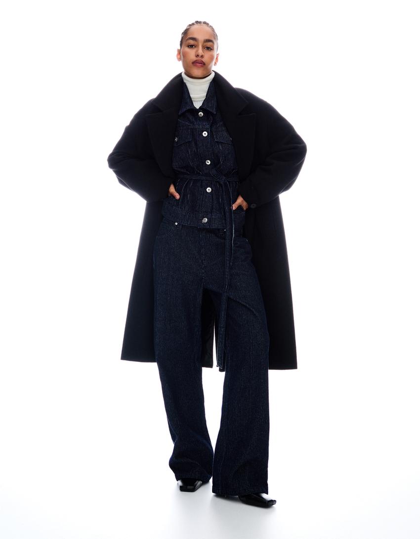 Long drop-shoulder coat-Black